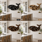 Whale Shaped Wood Wall Shelf – Solid Wood Display Shelf for Dining Room and Home Bar Decor