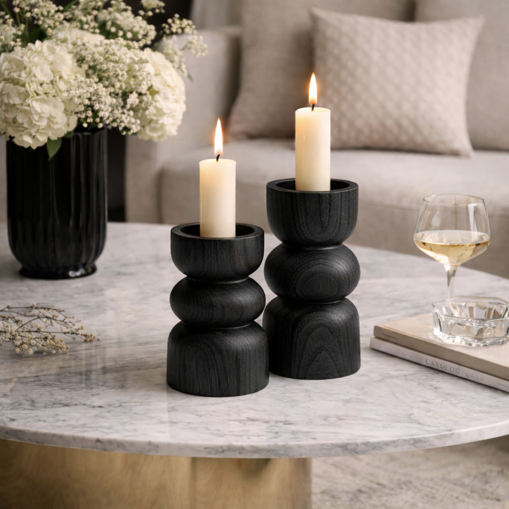 Stacked Wooden Candle Holders Set – Sculptural Minimalist Design