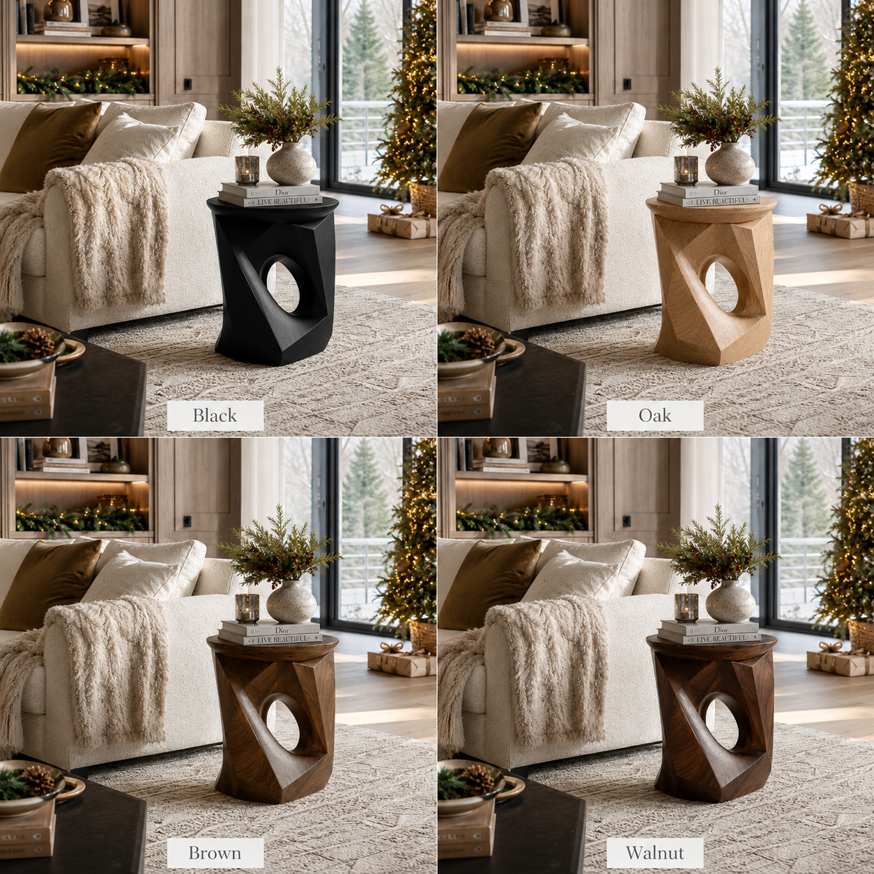 Sculptural Geometric Wood Side Table