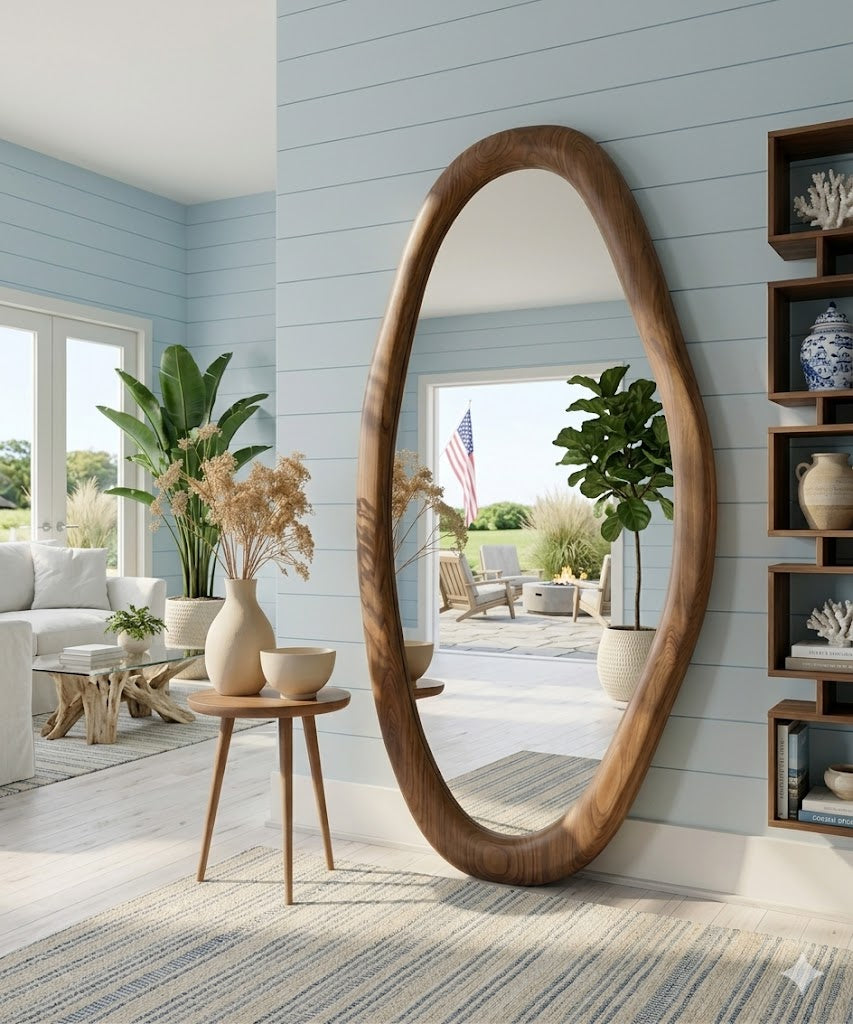 Oval Full Length Mirror – Solid Wood Standing Mirror for Bedroom Decor