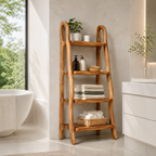 Wood Ladder Bathroom Shelf – Solid Wood Towel Storage Rack for Bathroom Decor