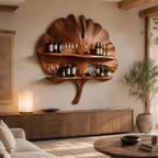 Ginkgo Leaf Wood Wall Shelf – Solid Wood Wine Display Shelf for Dining Room Decor
