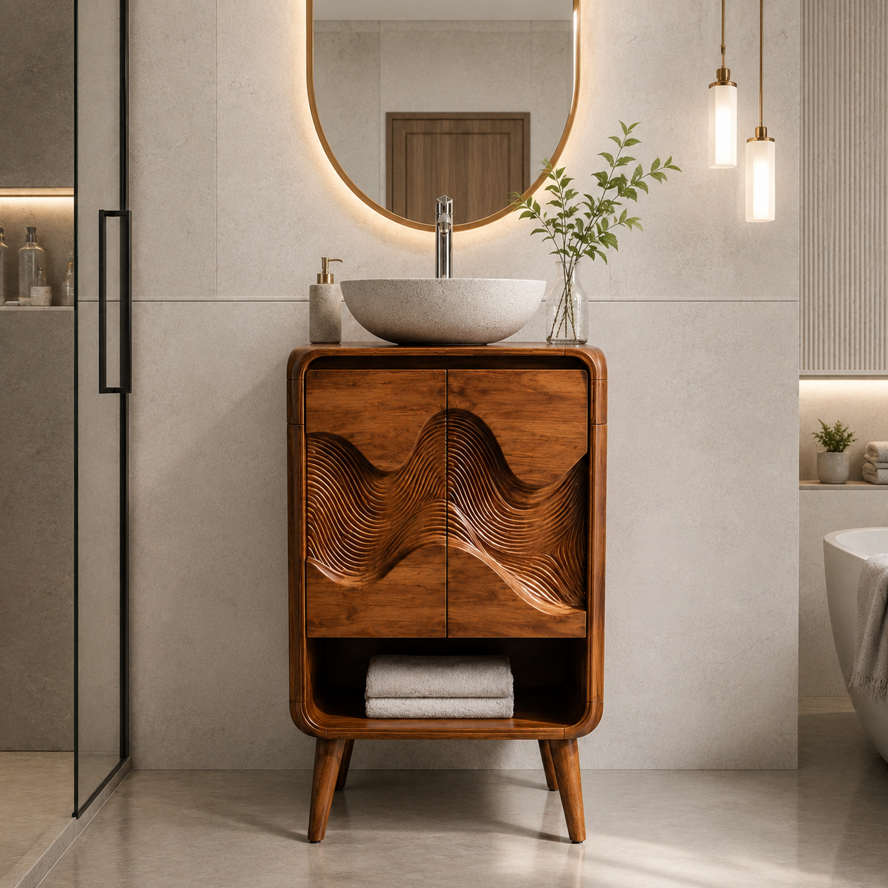 Carved Wood Bathroom Vanity – Solid Wood Sink Cabinet for Bathroom Decor