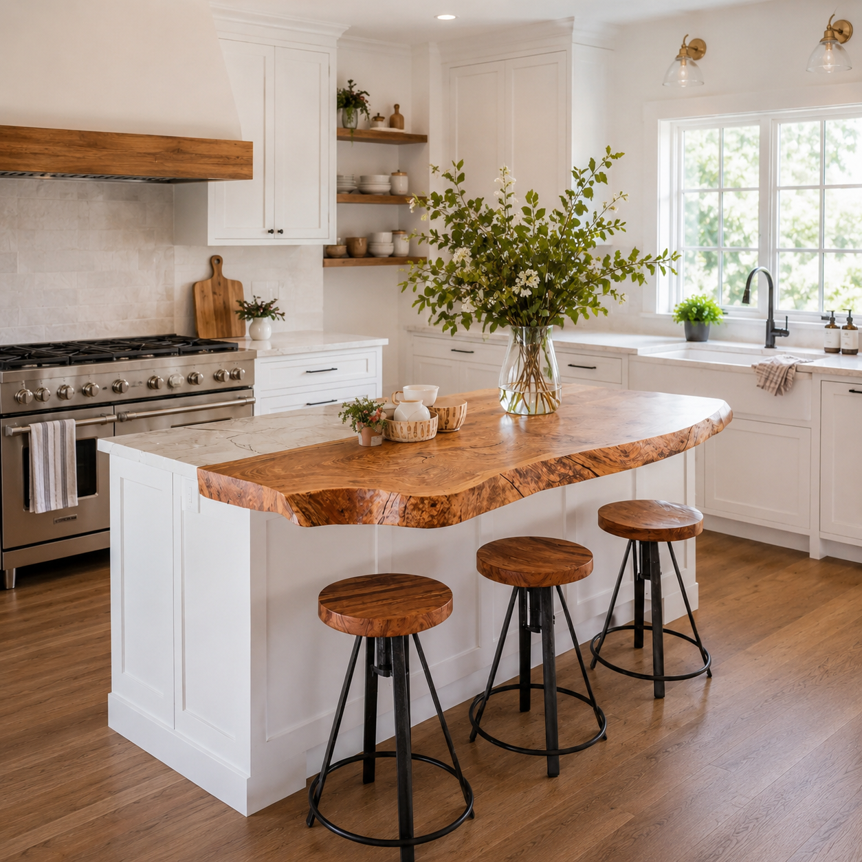 Live Edge Wood Kitchen Island Top – Solid Wood Countertop Extension for Kitchen Decor
