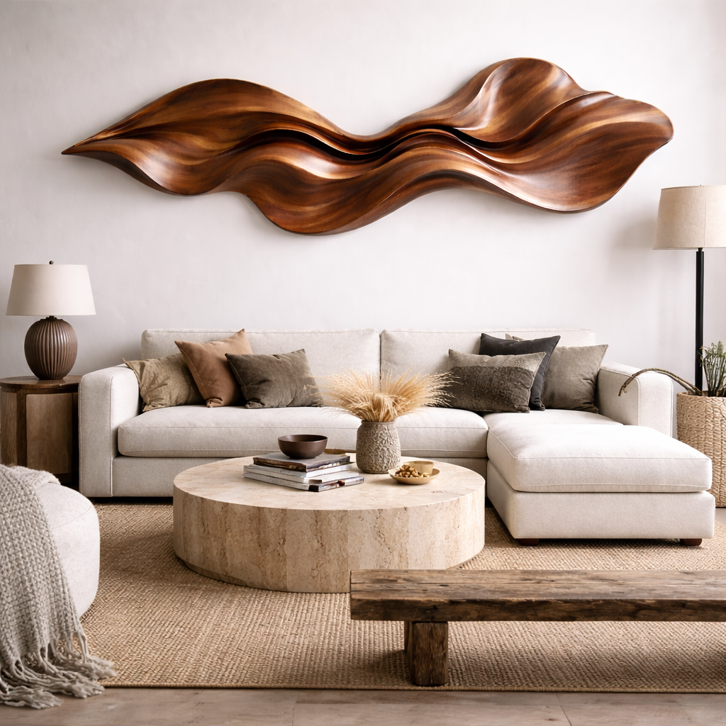 Organic Wave Wooden Wall Art – Sculptural Modern Décor