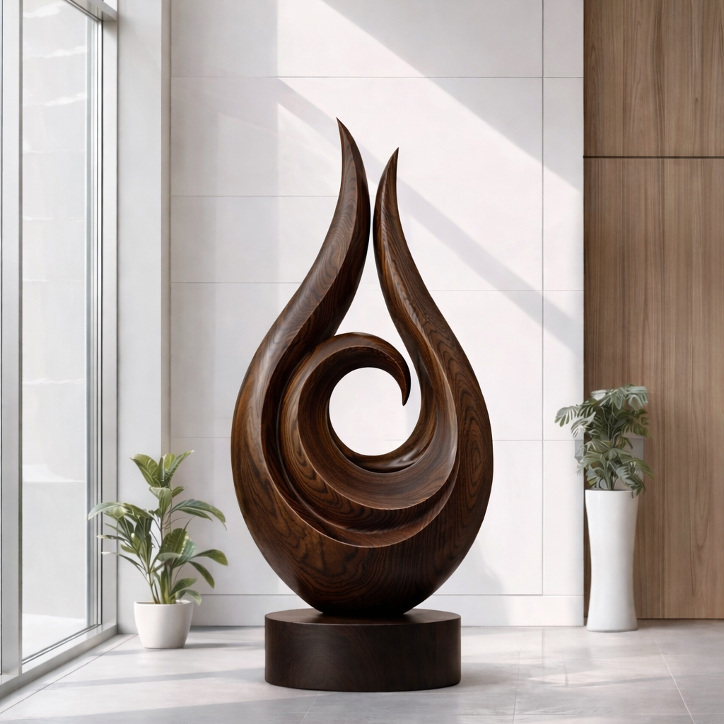 Wooden Outdoor Sculpture – Modern Natural Art Decor
