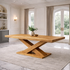 Modern Solid Wood Dining Table – Sculptural X Base Handcrafted Dining Table for Luxury Dining Rooms