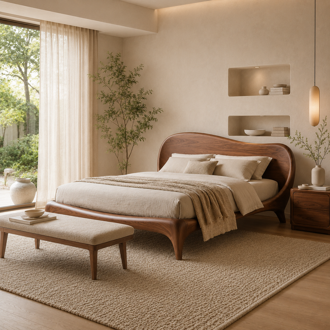 Curved Bed Frame – Solid Wood Platform Bed for Modern Bedroom Main Image