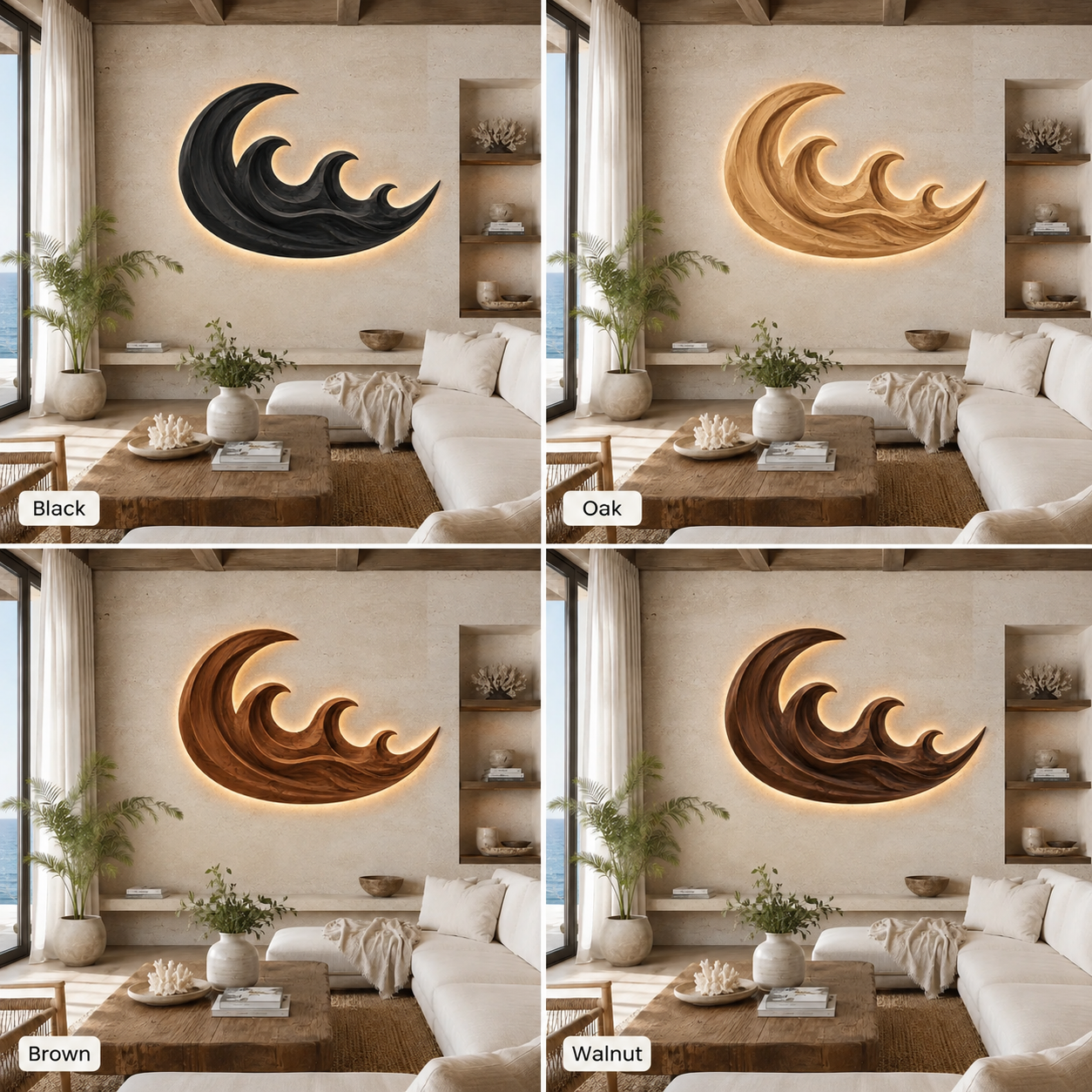 Wave Wood Wall Art – Solid Wood Backlit Wall Decor for Bedroom Decor