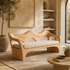Sculptural Sofa Bench – Solid Wood Bench with Cushioned Seat