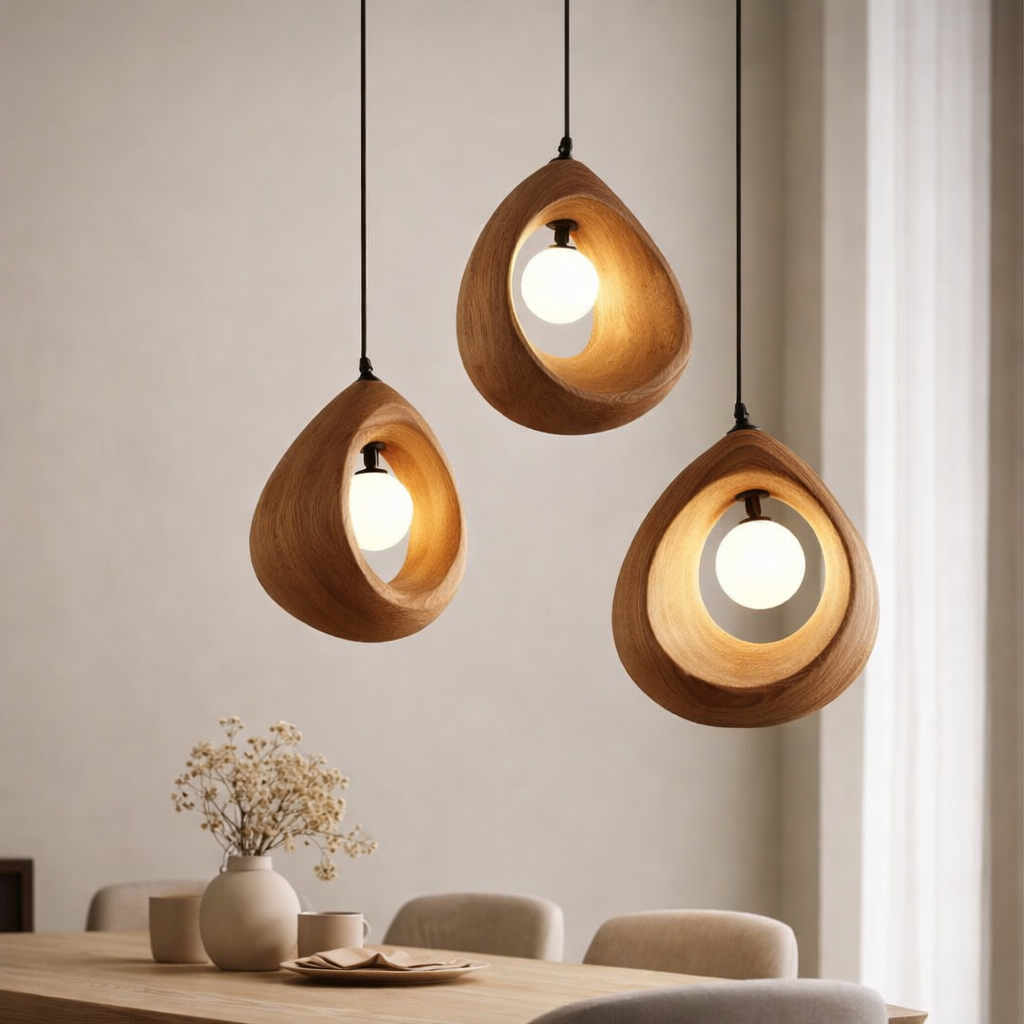Sculptural Pendant Light – Handmade Wooden Hanging Lamp for Modern Decor