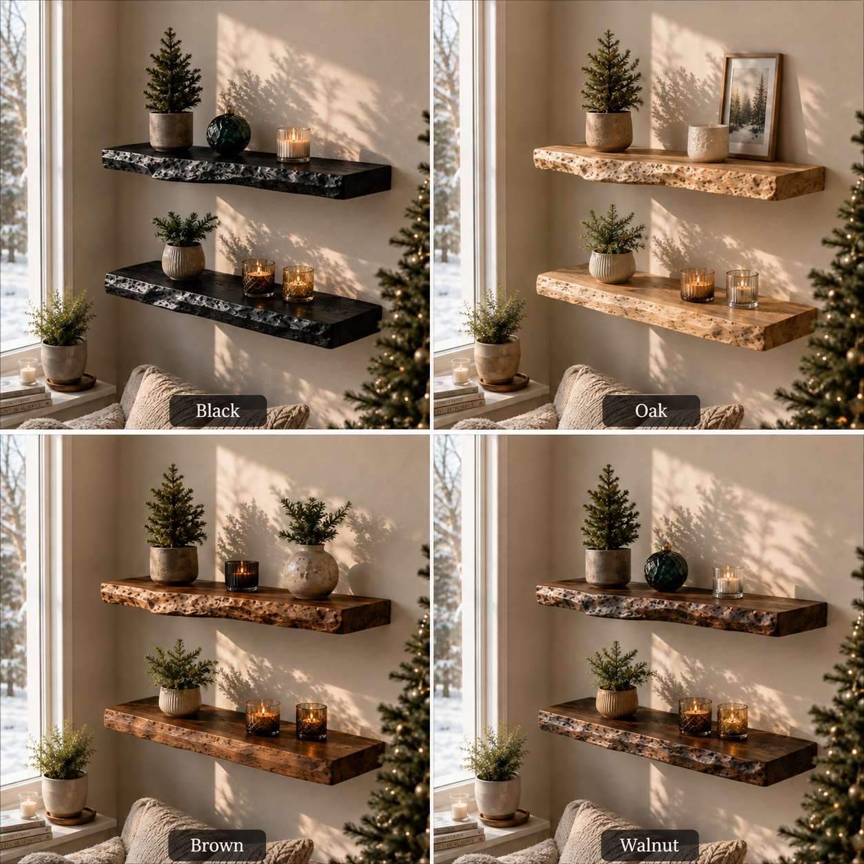 Burl Wood Live Edge Floating Shelves
