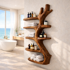 Sculptural Bathroom Shelf – Solid Wood Towel Shelf for Bathroom Decor