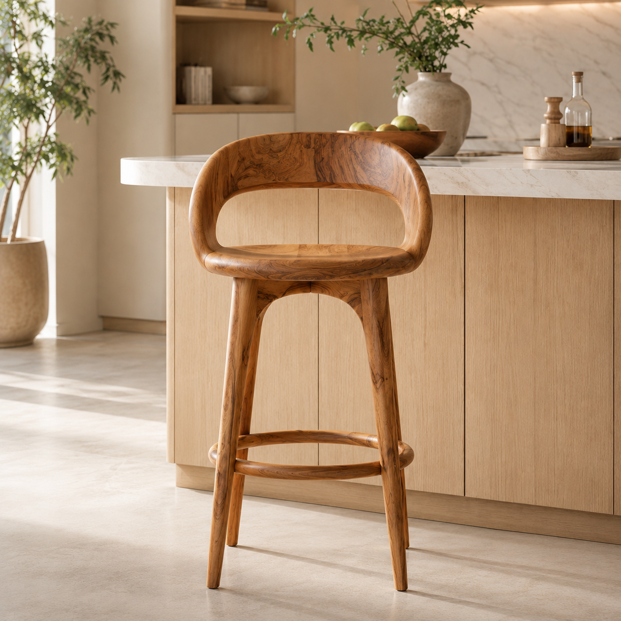 Wooden Bar Stool – Solid Wood Counter Chair for Kitchen Island