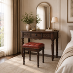 Classic Carved Wood Vanity Table with Stool
