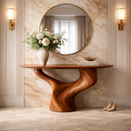 Modern Sculptural Solid Wood Console Table with Curved Base for Entryway