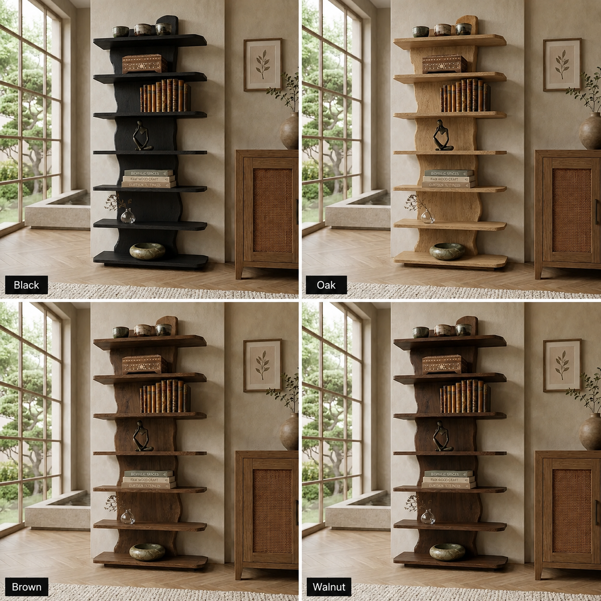 Tall Bookcase – Solid Wood Display Shelf for Living Room