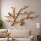 Rustic Solid Wood Branch Wall Shelf for Living Room Decor