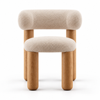 Curved Bouclé Dining Chair with Solid Wood Legs