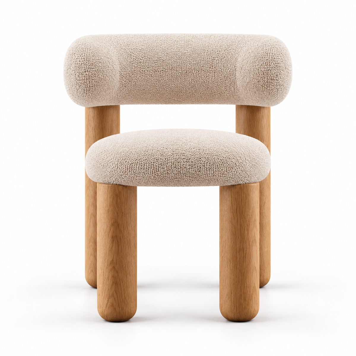 Curved Bouclé Dining Chair with Solid Wood Legs