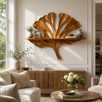 Ginkgo Leaf Sculptural Wood Wall Shelf
