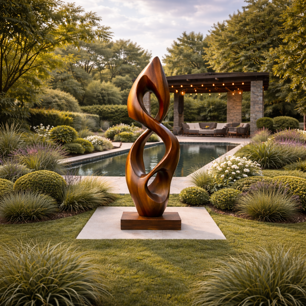 Wooden Outdoor Sculpture – Modern Natural Art Decor
