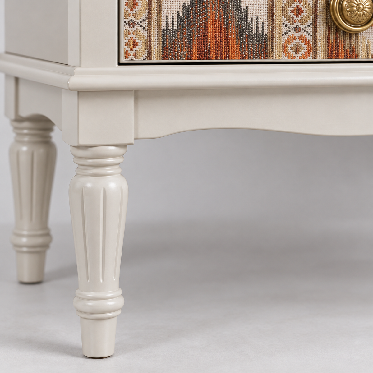 Patterned Drawer Nightstand with Turned Legs