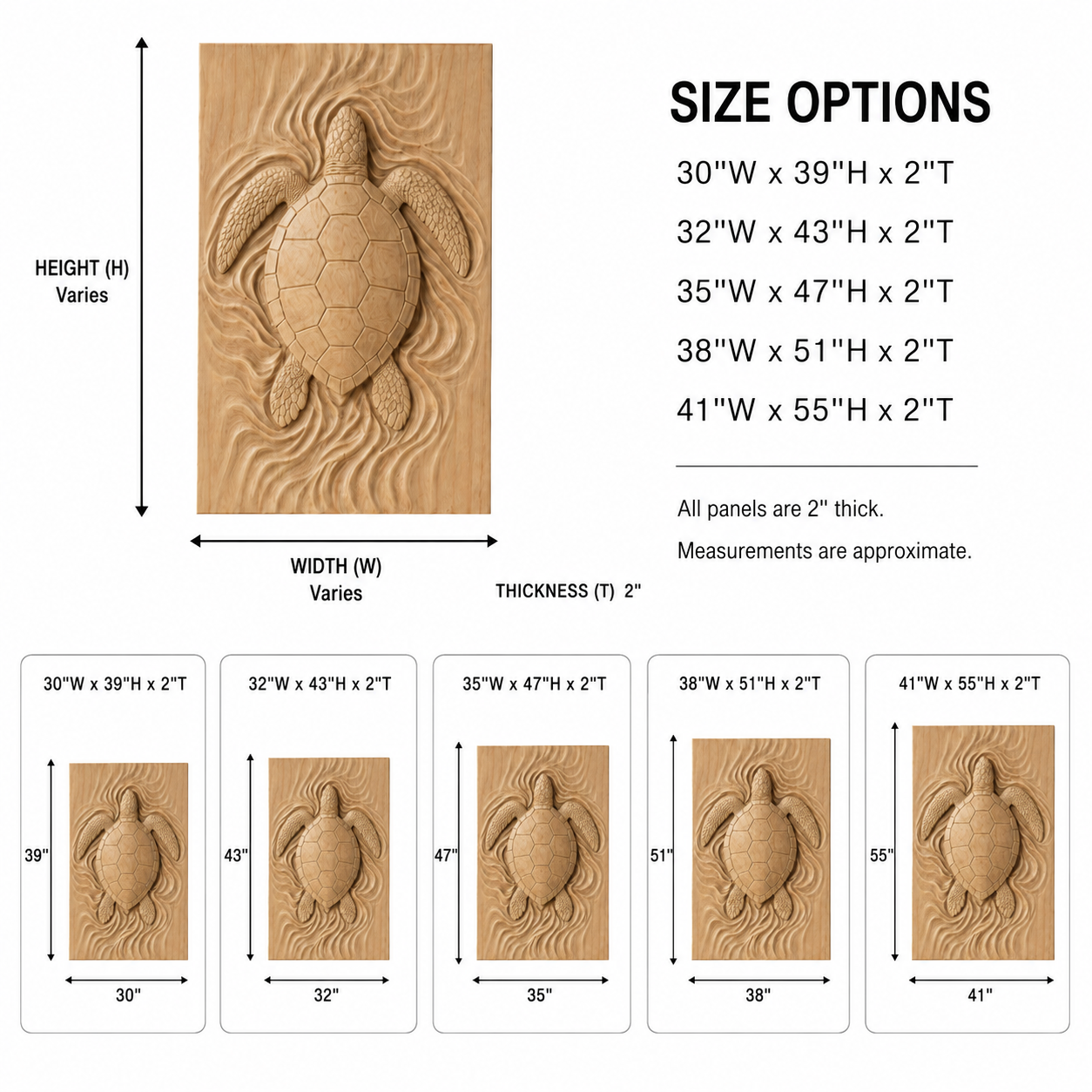 Sea Turtle Wood Wall Art – Solid Wood 3D Relief Carving for Coastal Bedroom Decor