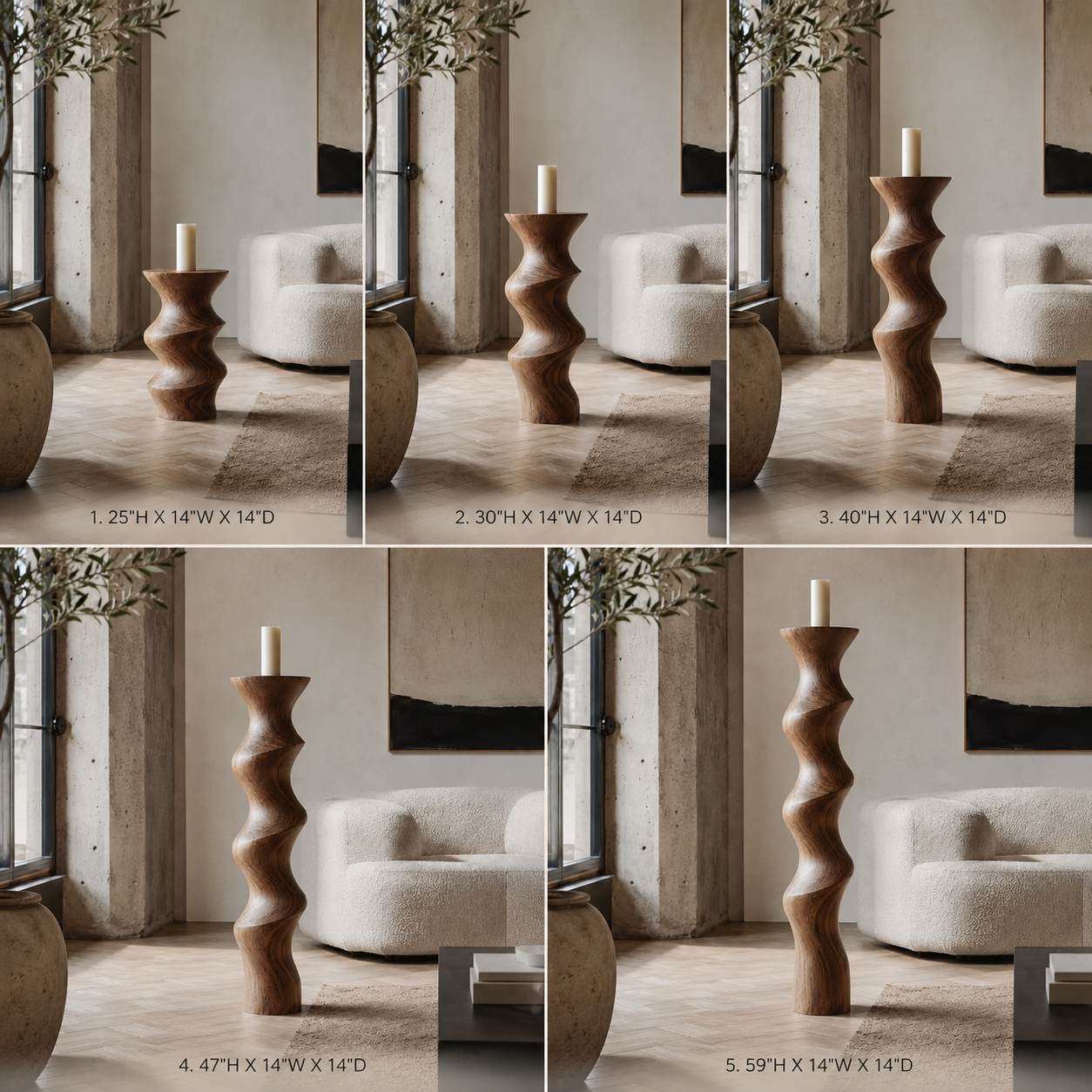 Twisted Wood Candle Holder – Solid Wood Sculptural Candle Stand for Living Room Decor