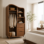 Open Wood Wardrobe – Solid Wood Clothing Storage Cabinet for Bedroom Decor