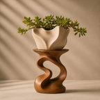 Sculptural Planter Stand – Solid Wood Plant Stand for Indoor and Outdoor Decor