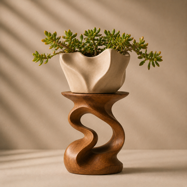 Sculptural Planter Stand – Solid Wood Plant Stand for Indoor and Outdoor Decor Main Image