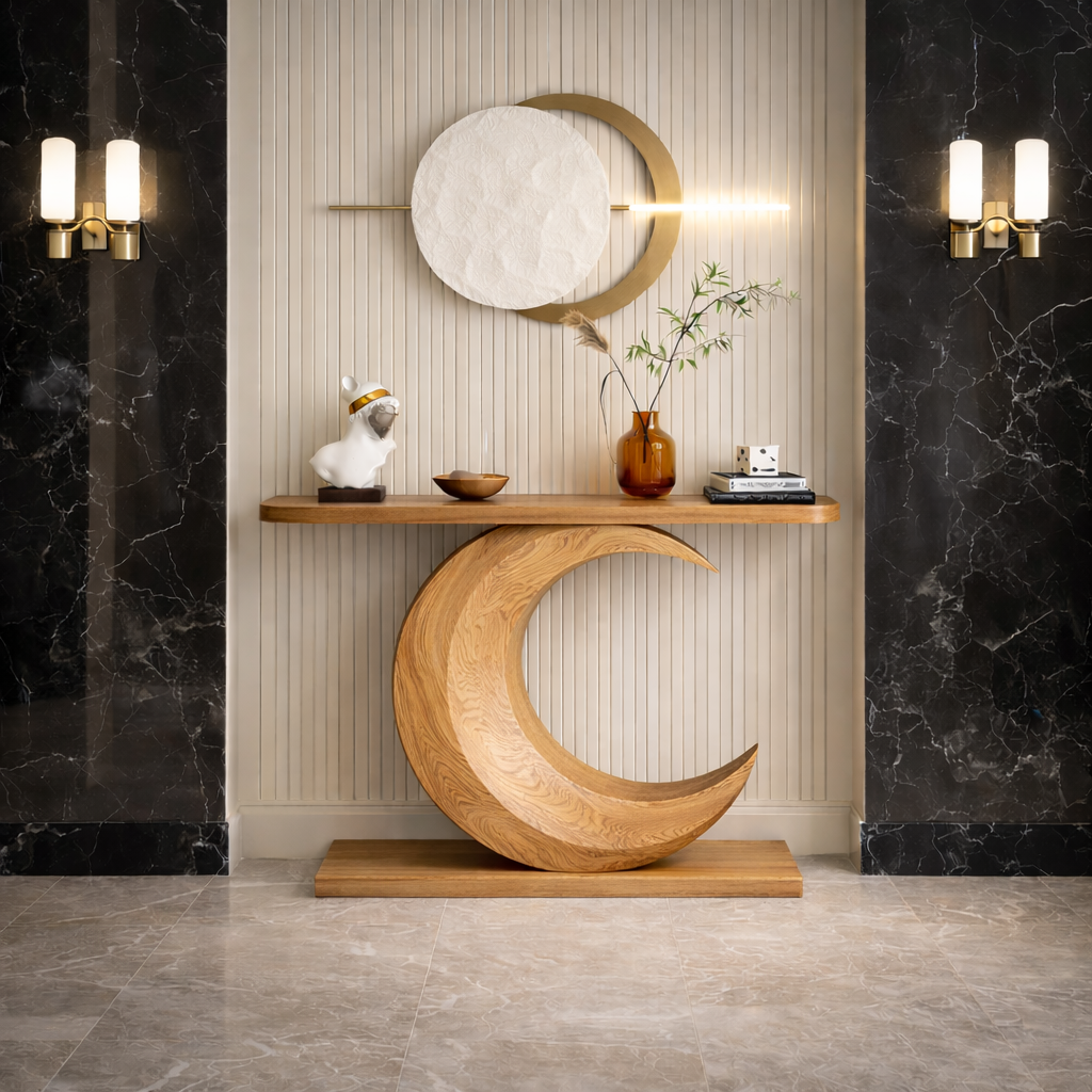 Crescent Console Vanity – Sculptural Solid Wood Vanity Table
