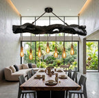Rustic Dining Light – Solid Wood Pendant Lamp with Glass Bulbs for Dining Room Decor