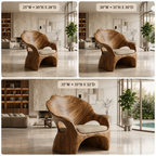 Sculptural Lounge Chair – Solid Wood Accent Chair with Cushioned Seat