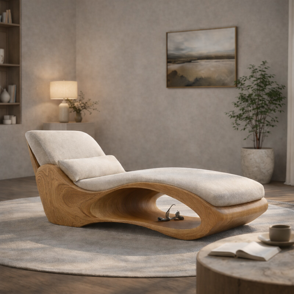 Chaise Lounge Daybed – Sculptural Solid Wood Chair for Luxury Living Room