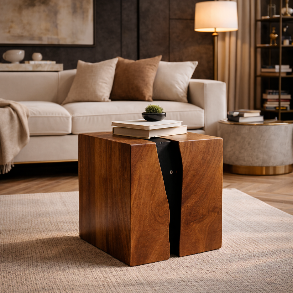 Solid Wood Resin Side Table – Live Edge Epoxy Accent Table