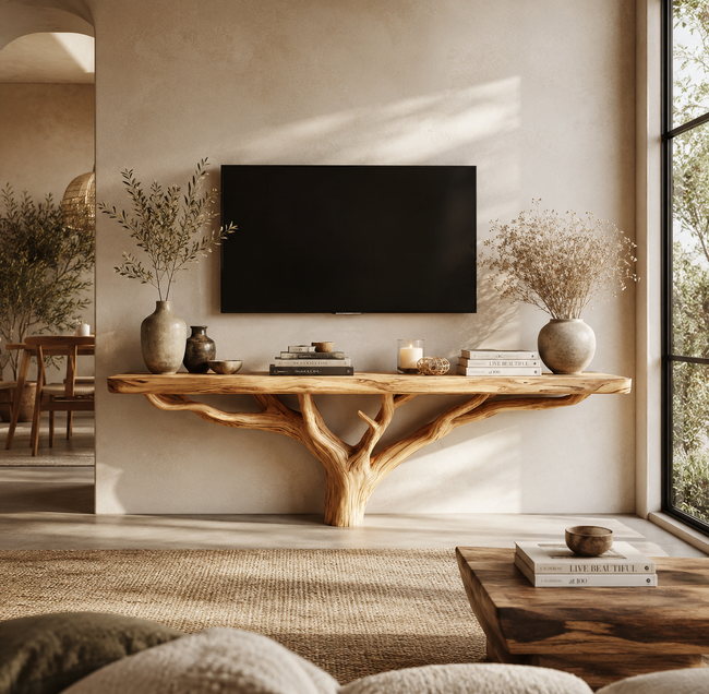 Tree Branch TV Stand – Solid Wood Floating Console for Rustic Living Room Decor Main Image