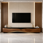 Solid Wood Wave Media Console – Sculptural Low-Profile TV Stand