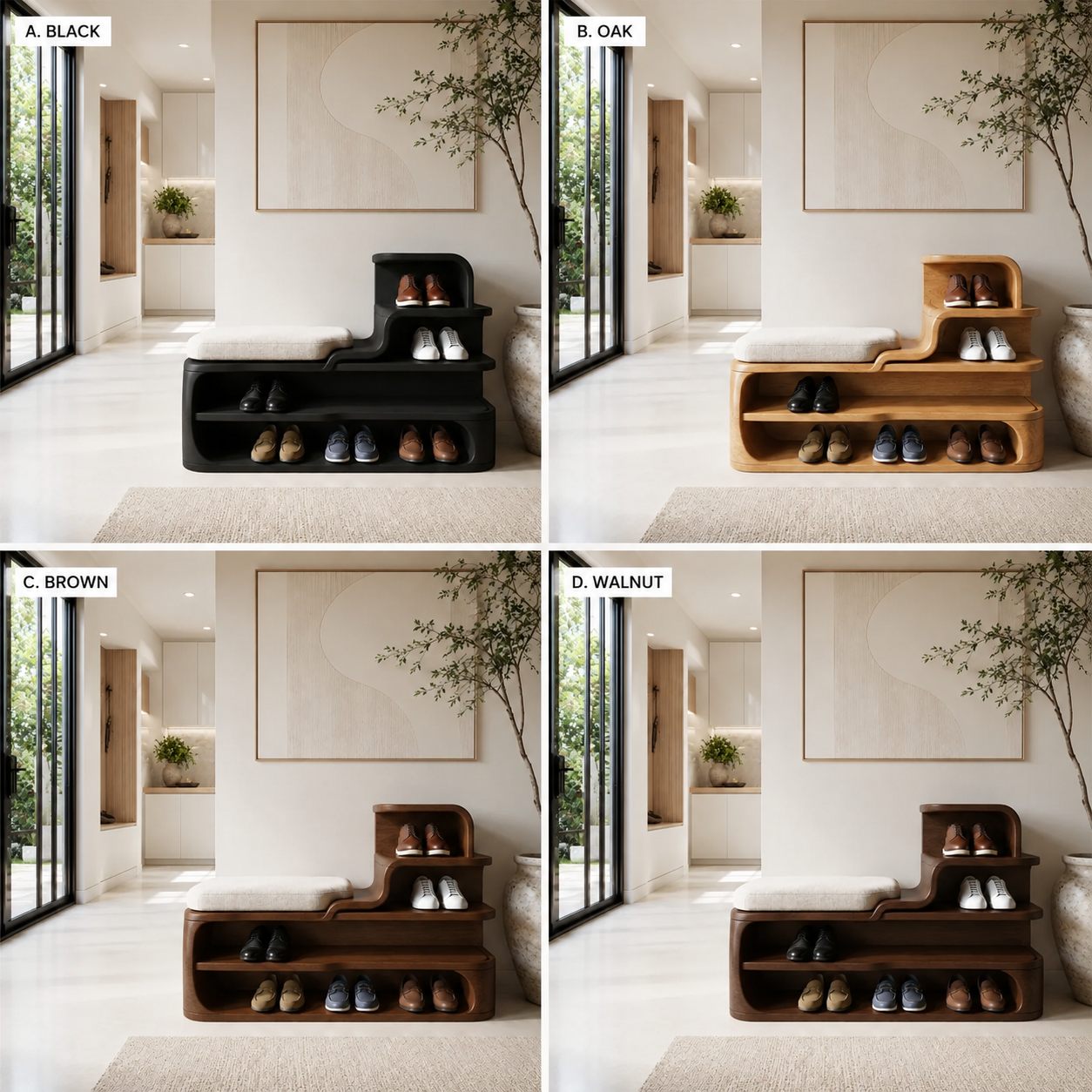 Wood Shoe Bench with Storage – Solid Wood Entryway Shoe Rack Bench with Cushion