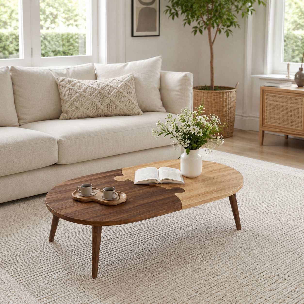 Two-Tone Puzzle Wood Coffee Table