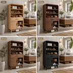 Rounded Wood Bathroom Storage Cabinet – Solid Wood Linen Cabinet with Shelves for Bathroom Decor