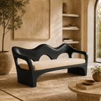 Sculptural Sofa Bench – Solid Wood Bench with Cushioned Seat