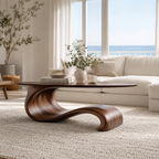Sculptural Wave Walnut Coffee Table – Modern Curved Design