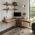Live Edge Corner Desk – Solid Wood Floating Computer Desk for Home Office Decor
