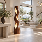 Sculptural Wave Wood Floor Lamp
