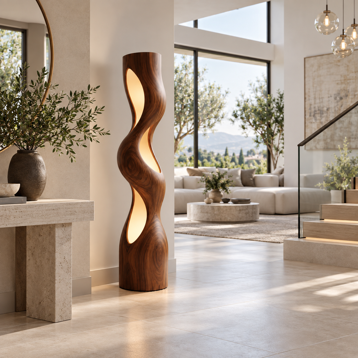 Sculptural Wave Wood Floor Lamp