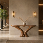 Organic X-Base Console Table – Sculptural Solid Wood Table