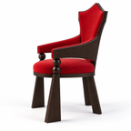 High-Back Red Upholstered Wood Armchair