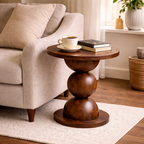Pedestal Side Table – Sculptural Solid Wood Table with Stacked Sphere Base